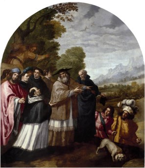 성 브루노와 동료들을 은수처로 안내하는 성 후고_by Vicente Carducho_in the Museo del Prado in Madrid_Spain.jpg